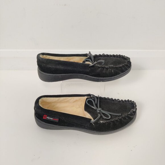 Alpine Swiss Sabine Women's Genuine Suede Shearling Slip On Moccasin Slipper - Picture 1 of 9